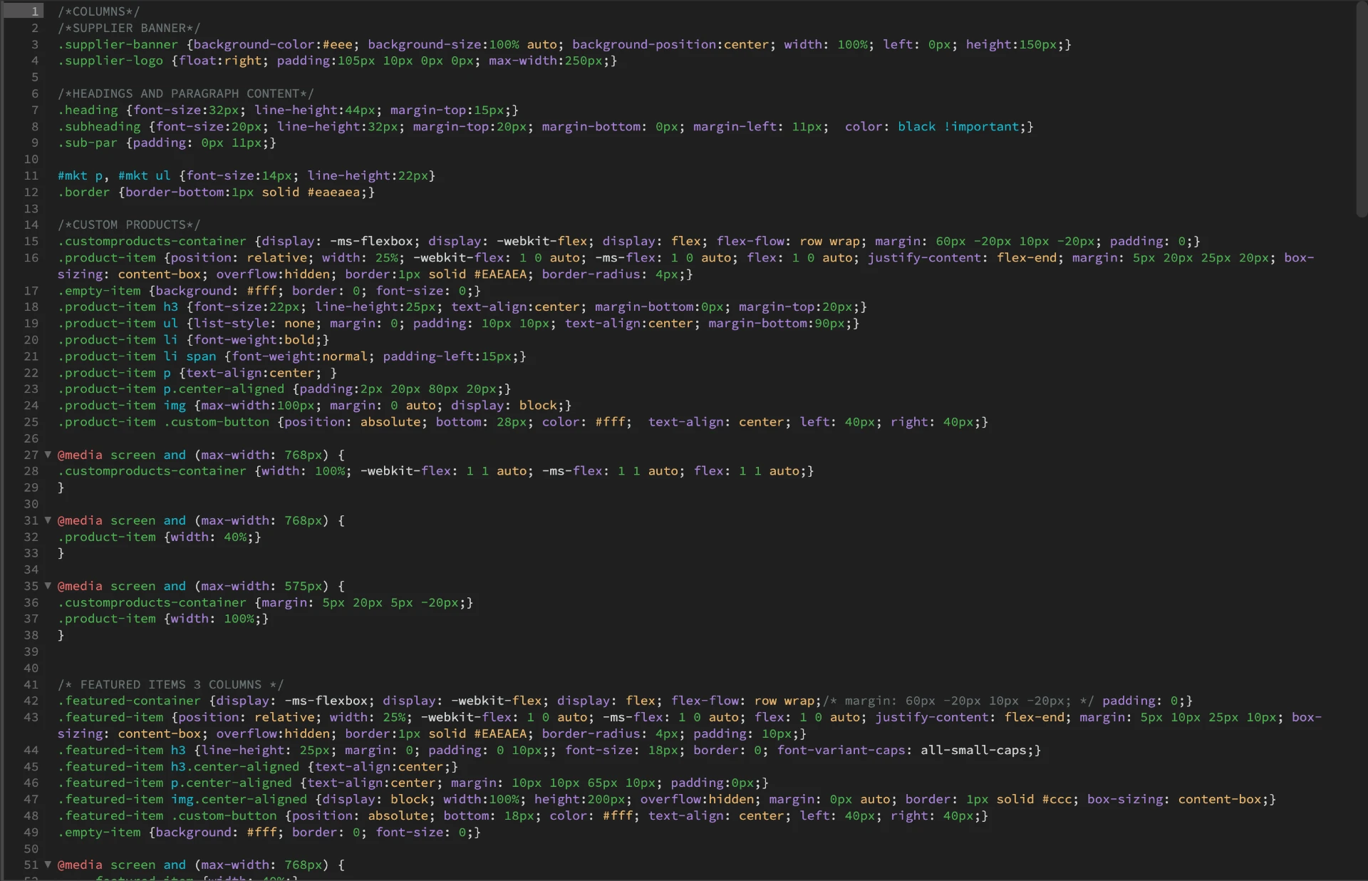 CSS development — responsive product and featured-content layouts