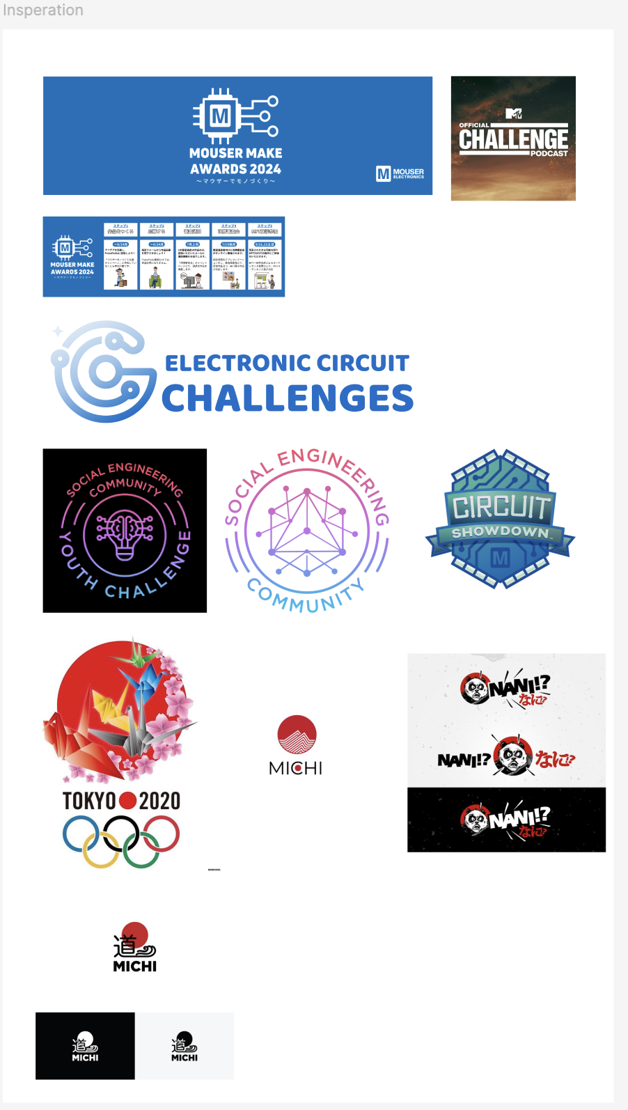 Research board — maker competitions, circuit identities, and Japanese visual references