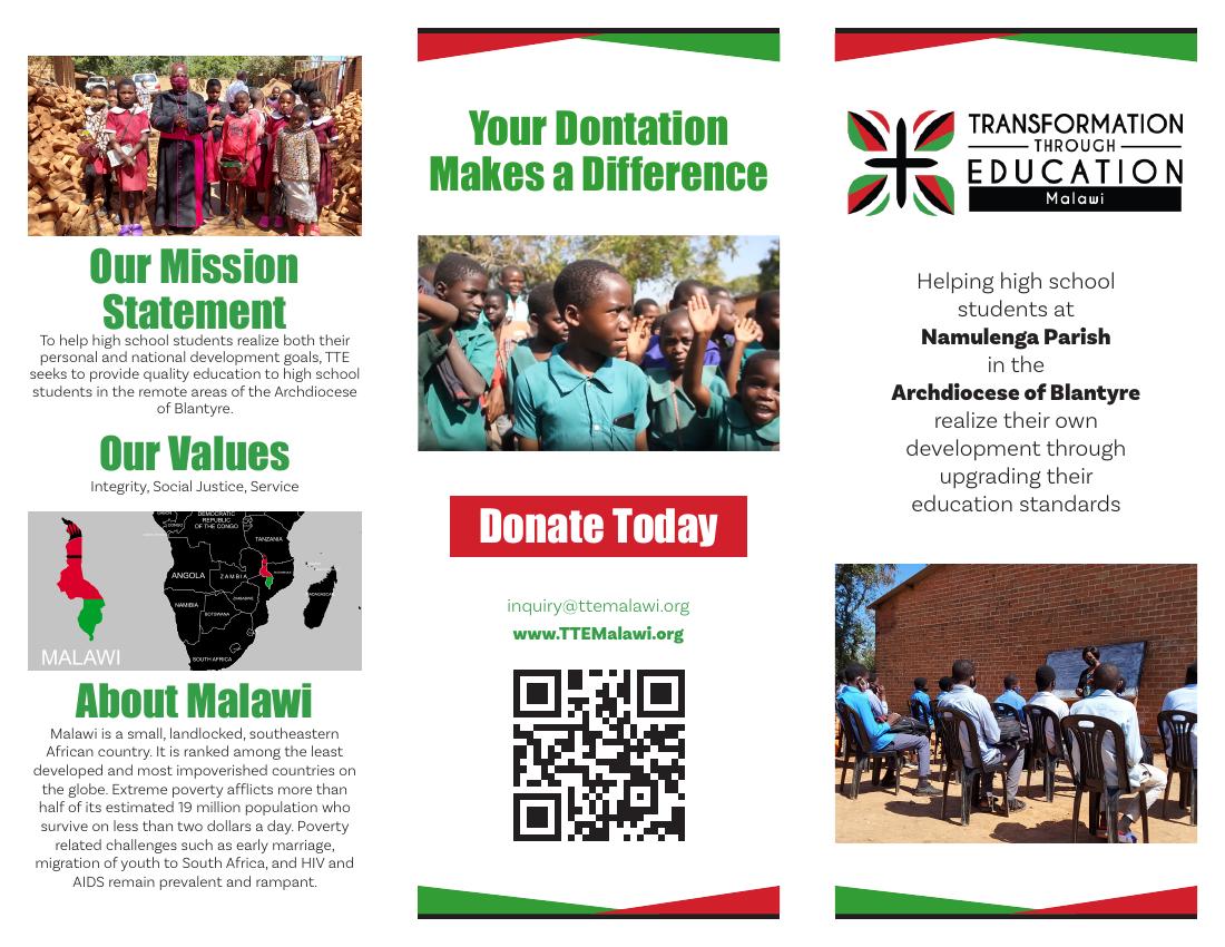 Transformation Through Education — Tri-fold brochure