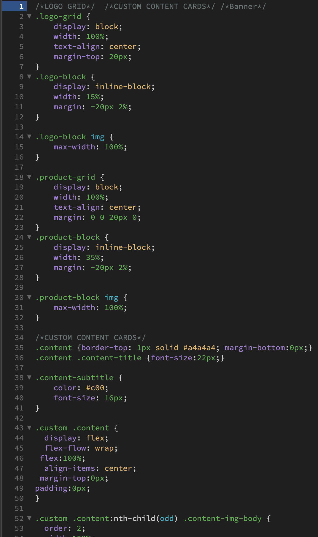 CSS development — reusable logo, content-card, and alternating layout patterns