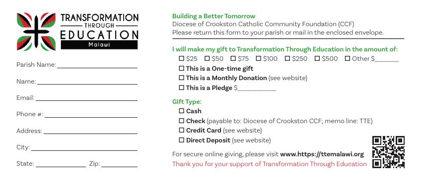 Transformation Through Education — Printed donation form