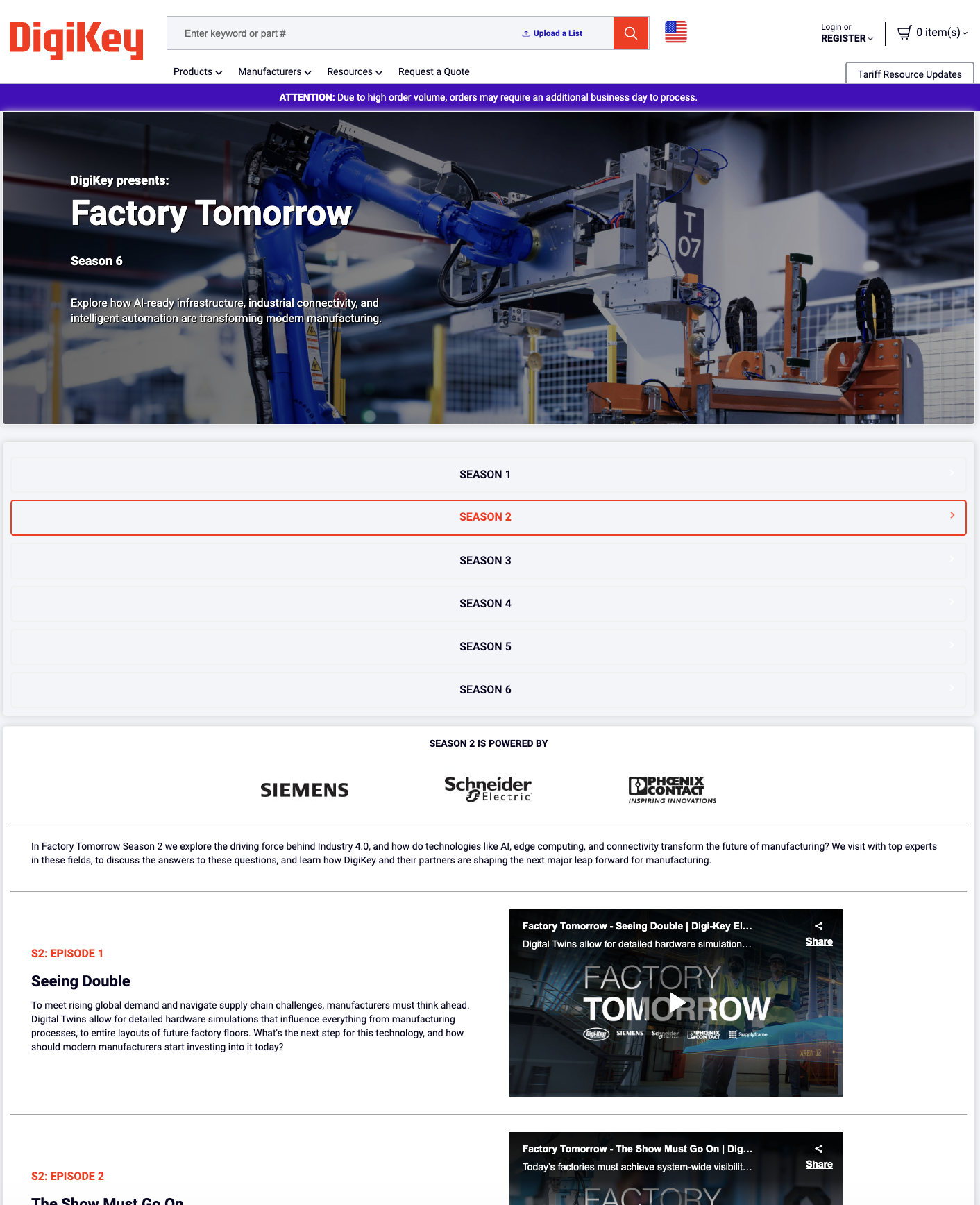 DigiKey Video Series — Factory Tomorrow — series hub