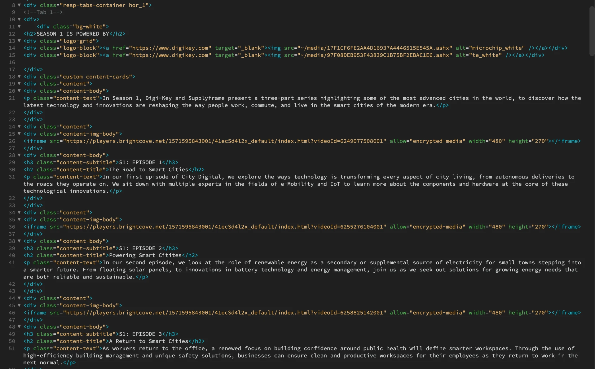 HTML development — sponsor grid, episode content, and embedded video structure